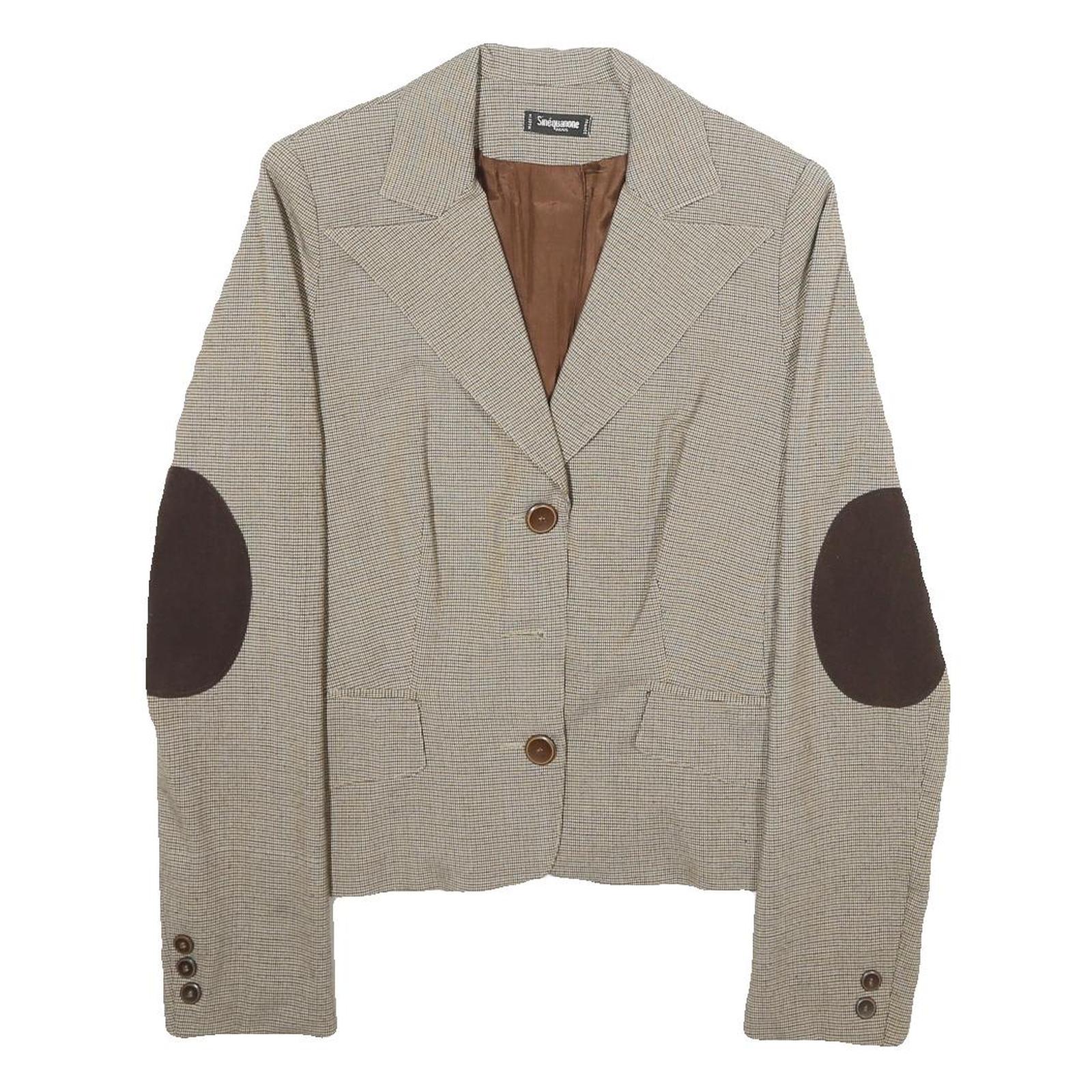 SINEQUANONE Womens Beige & Brown Checked Button Jacket UK 10 Viscose Blend