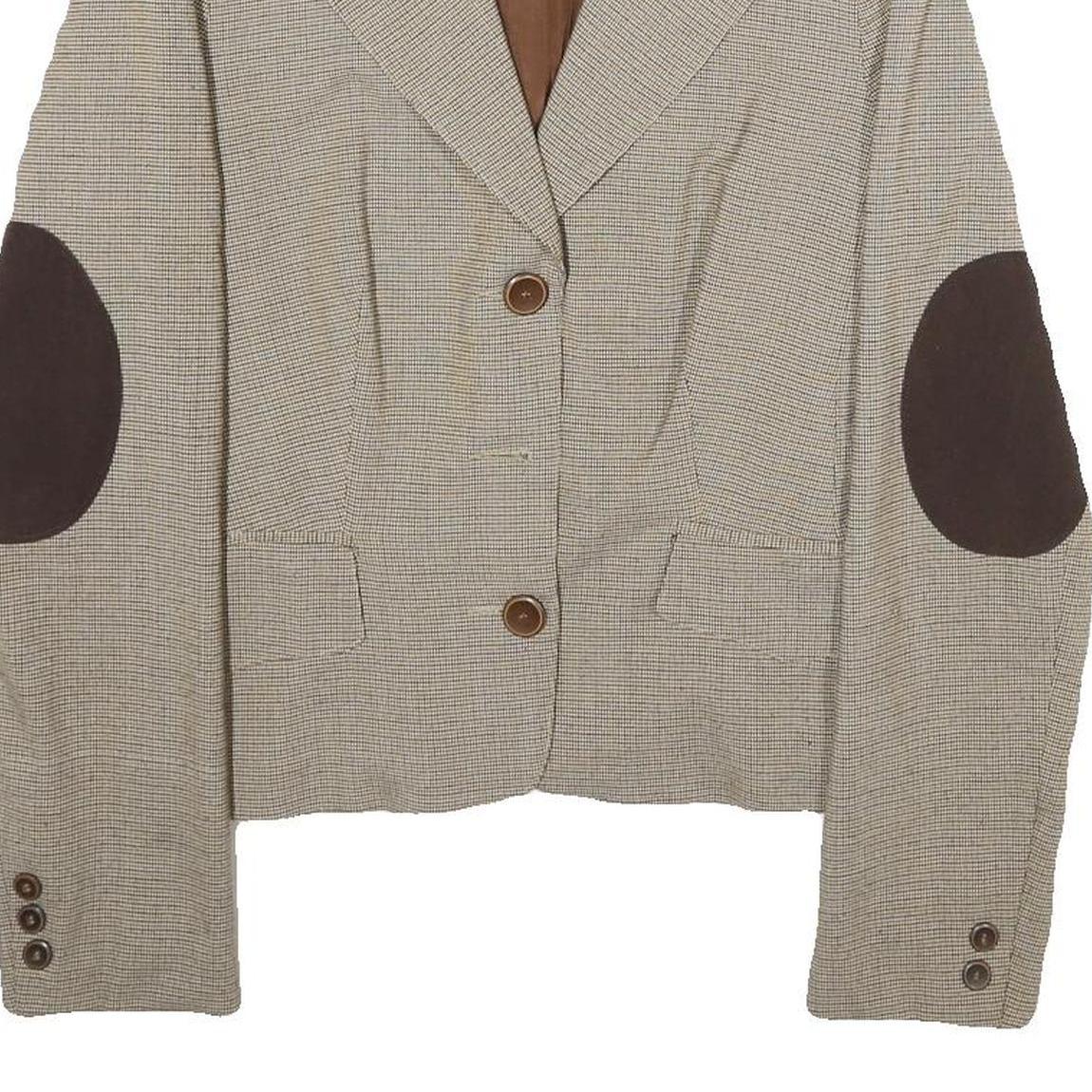 SINEQUANONE Womens Beige & Brown Checked Button Jacket UK 10 Viscose Blend