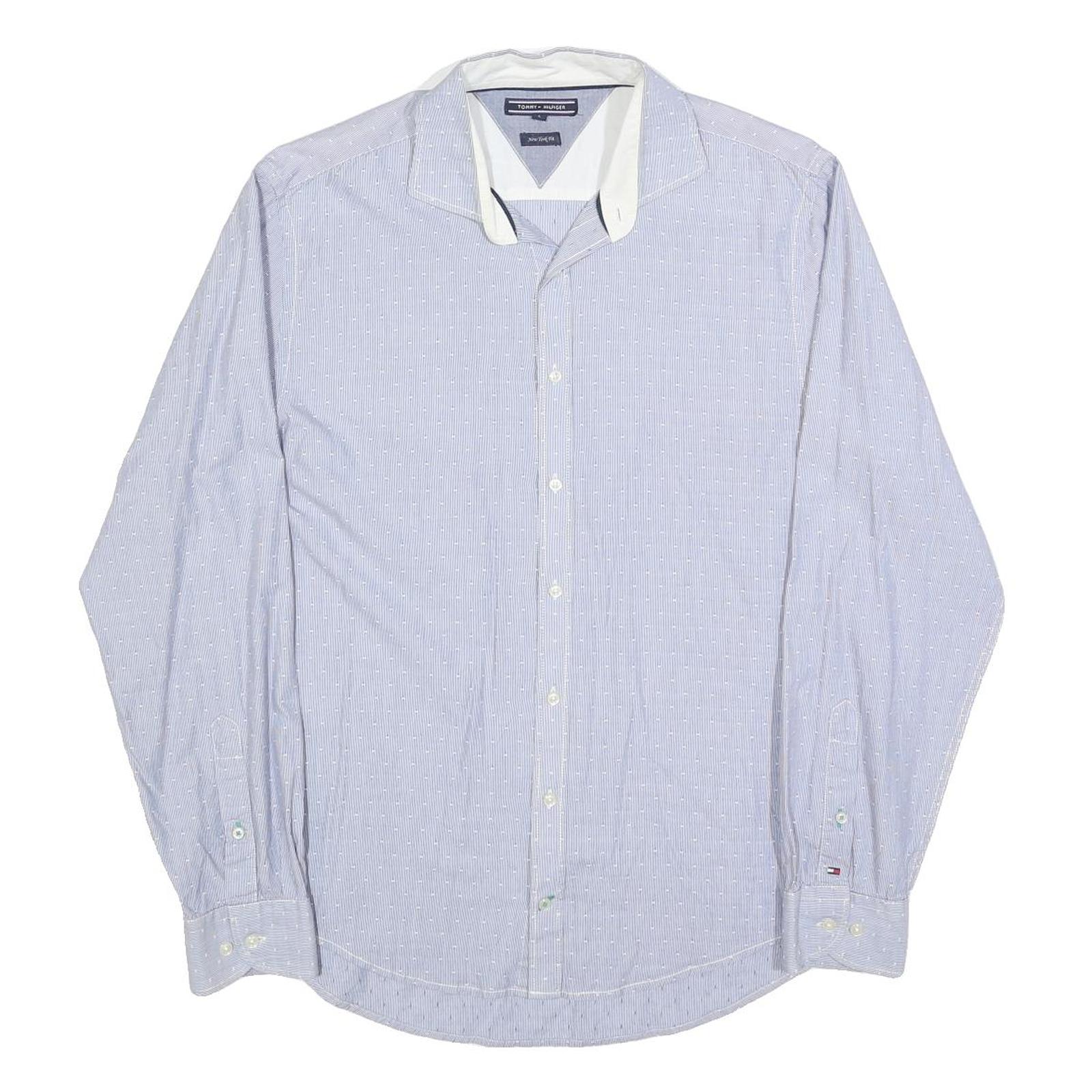 TOMMY HILFIGER Mens Blue Shirt L Cotton Blend Long Sleeve Button Formal