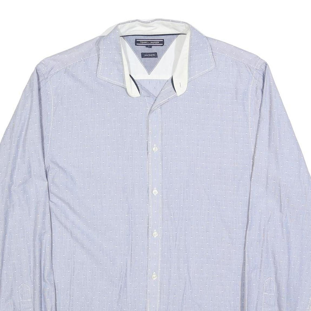 TOMMY HILFIGER Mens Blue Shirt L Cotton Blend Long Sleeve Button Formal