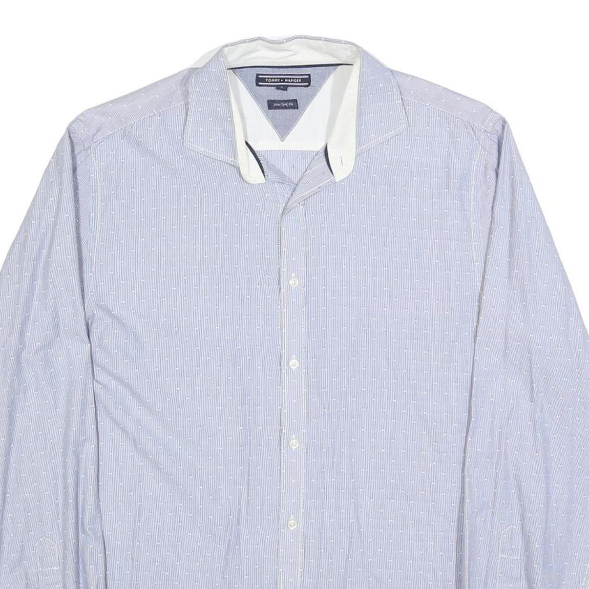 TOMMY HILFIGER Mens Blue Shirt L Cotton Blend Long Sleeve Button Formal