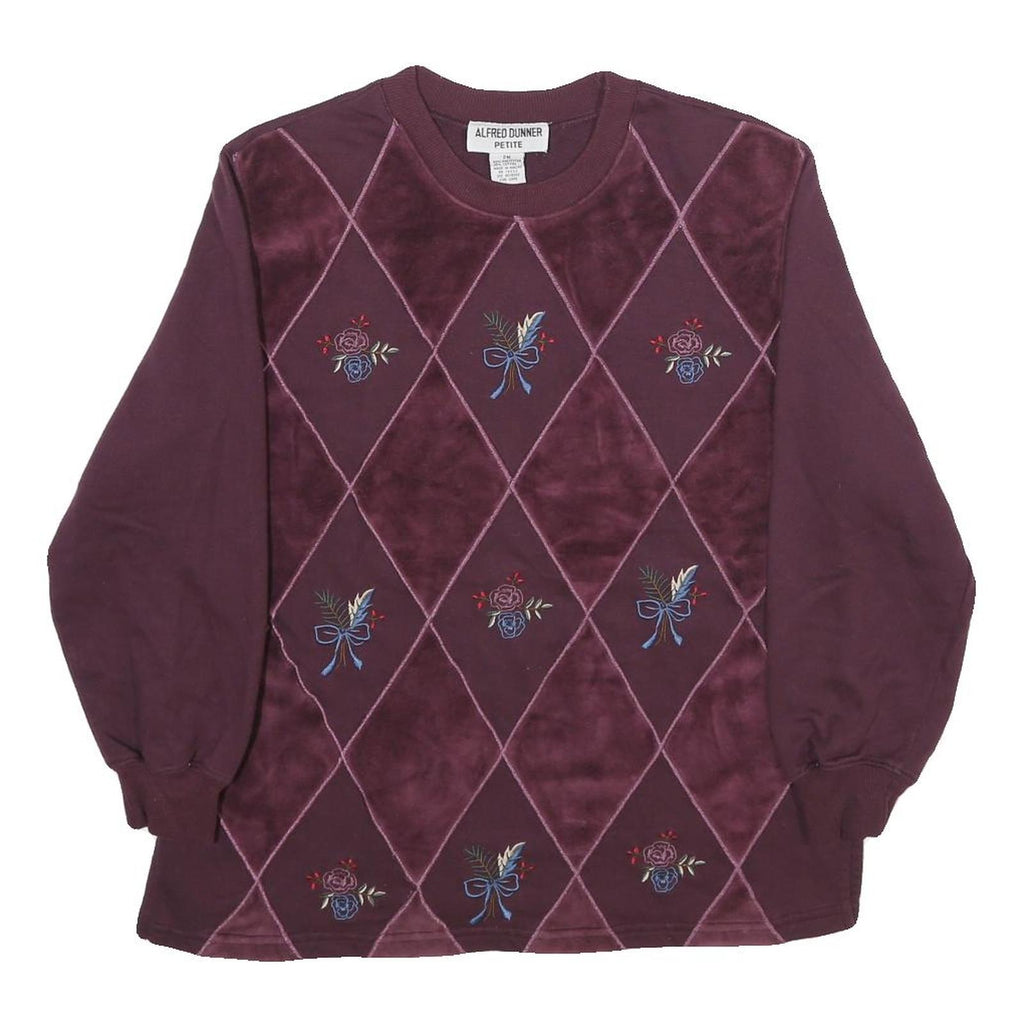 ALFRED DUNNER Womens Maroon Crew Neck M Embroidered Argyle Sweatshirt