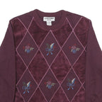 ALFRED DUNNER Womens Maroon Crew Neck M Embroidered Argyle Sweatshirt