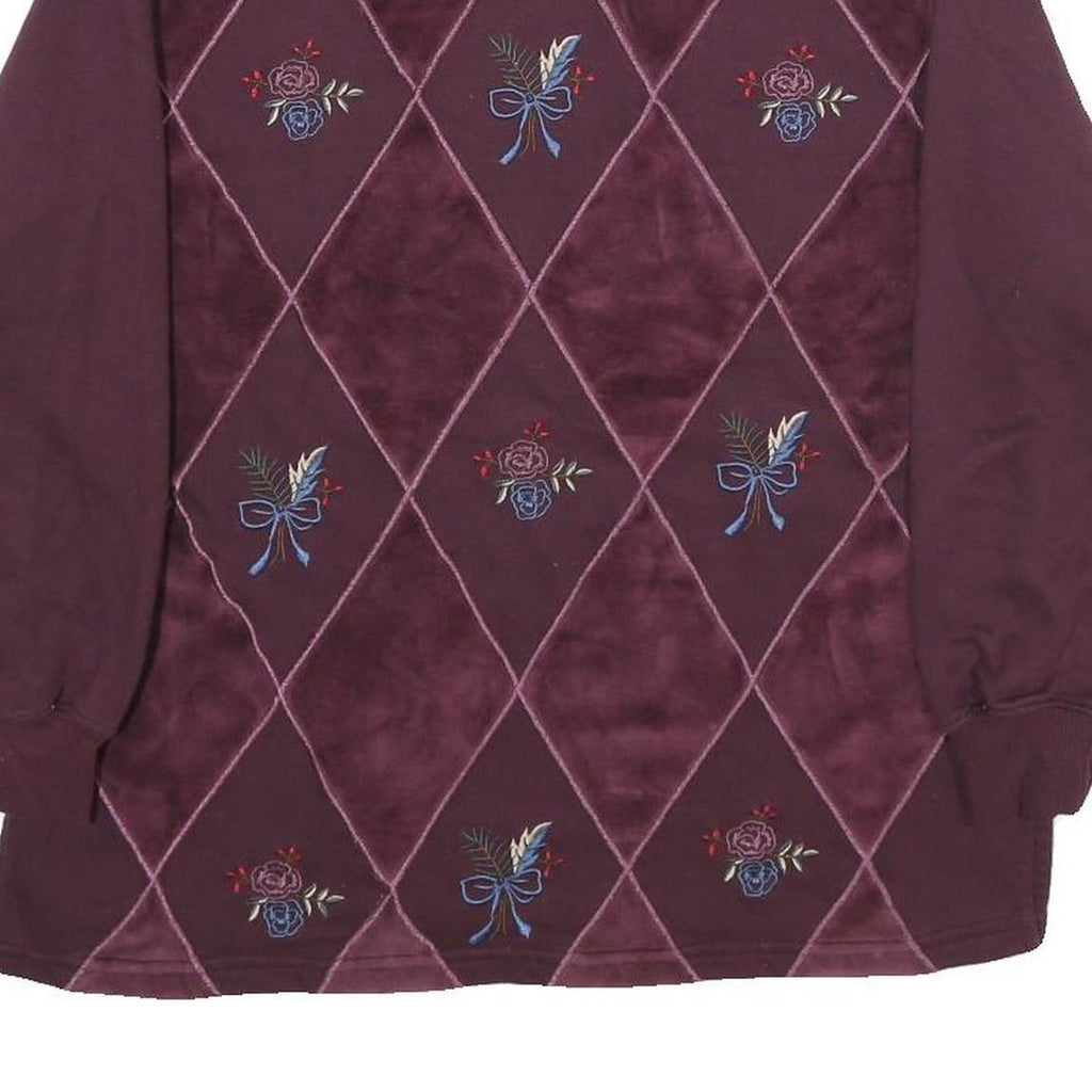 ALFRED DUNNER Womens Maroon Crew Neck M Embroidered Argyle Sweatshirt