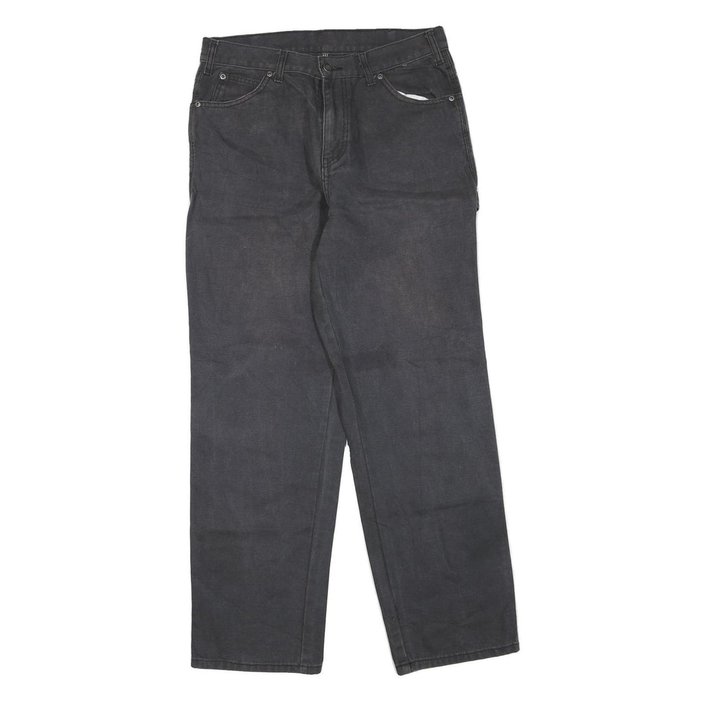 DICKIES Mens Cotton Blend Black Regular Straight Trousers W32 L31 Workwear Zip