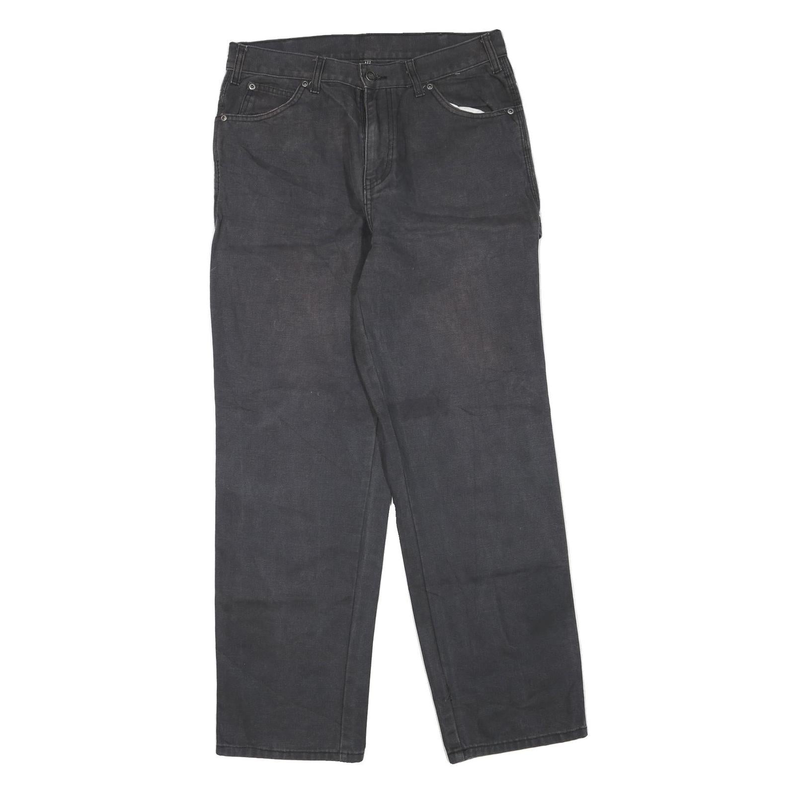 DICKIES Mens Cotton Blend Black Regular Straight Trousers W32 L31 Workwear Zip