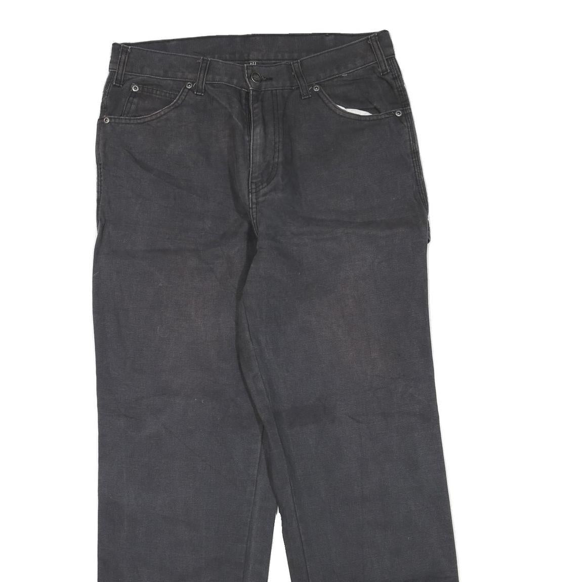 DICKIES Mens Cotton Blend Black Regular Straight Trousers W32 L31 Workwear Zip