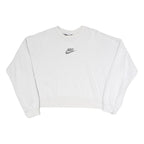 NIKE Womens White Crew Neck M Cotton Blend Sweatshirt Crop Logo Pullover