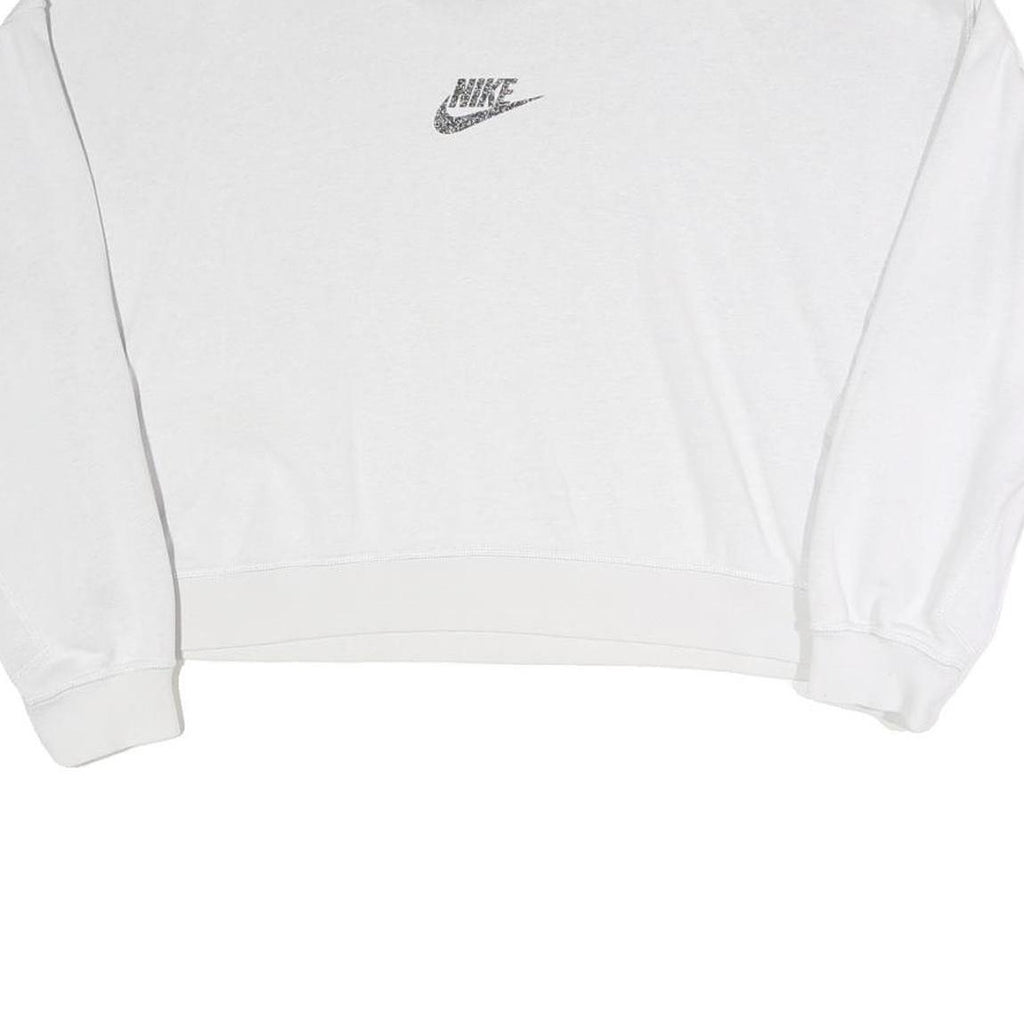 NIKE Womens White Crew Neck M Cotton Blend Sweatshirt Crop Logo Pullover