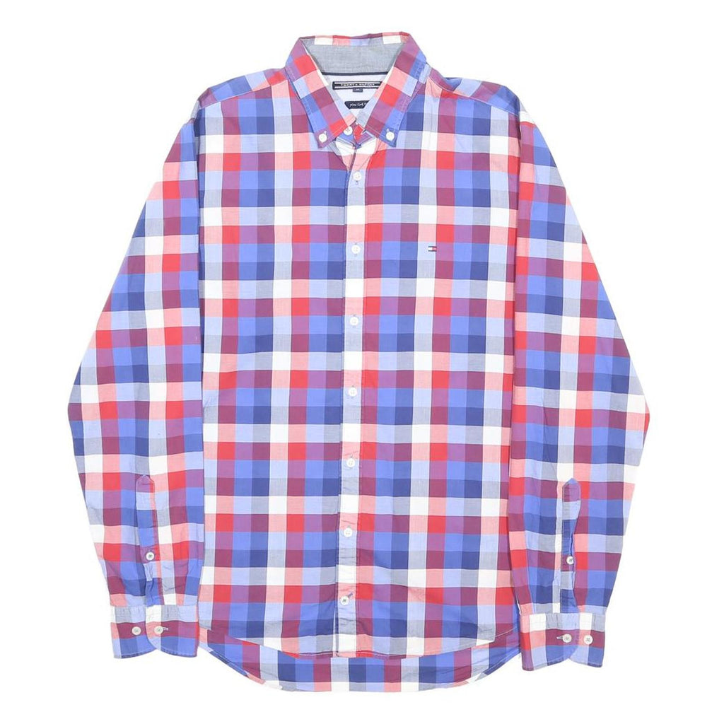 TOMMY HILFIGER Mens Blue Red Check Shirt M Cotton Long Sleeve Button Collar