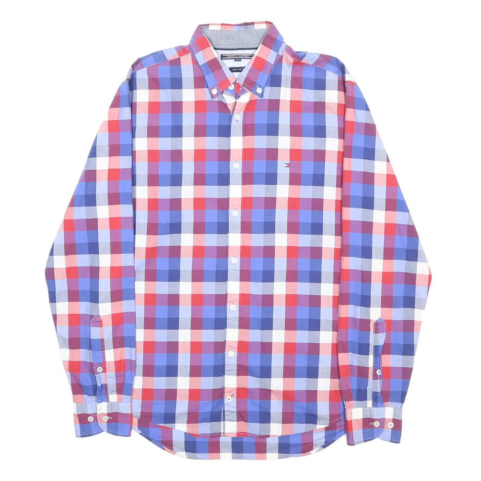 TOMMY HILFIGER Mens Blue Red Check Shirt M Cotton Long Sleeve Button Collar
