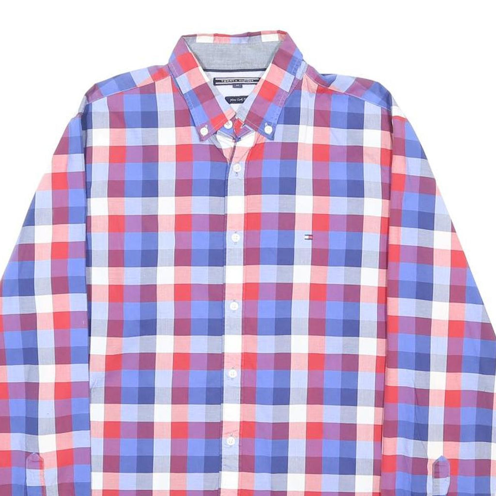 TOMMY HILFIGER Mens Blue Red Check Shirt M Cotton Long Sleeve Button Collar