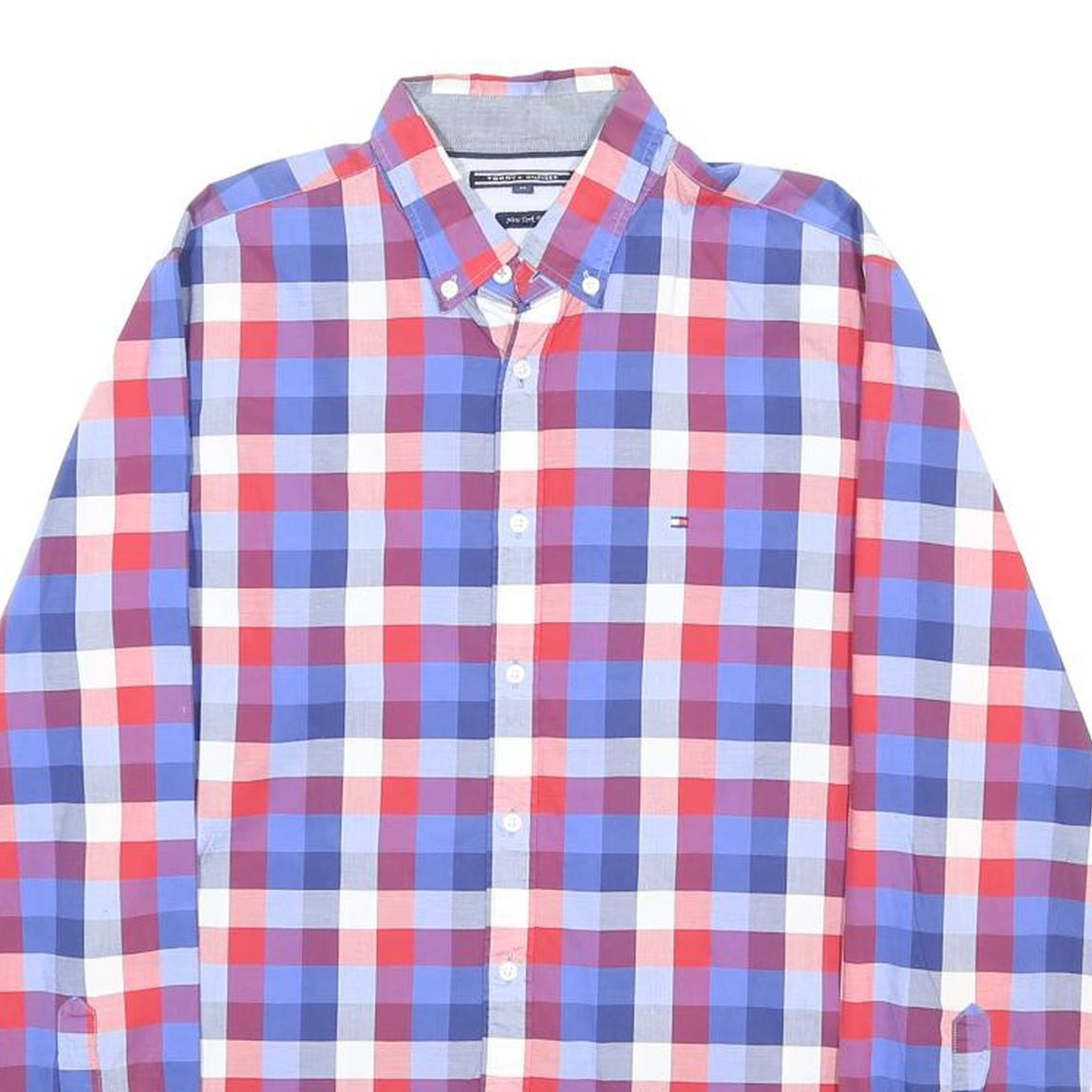 TOMMY HILFIGER Mens Blue Red Check Shirt M Cotton Long Sleeve Button Collar