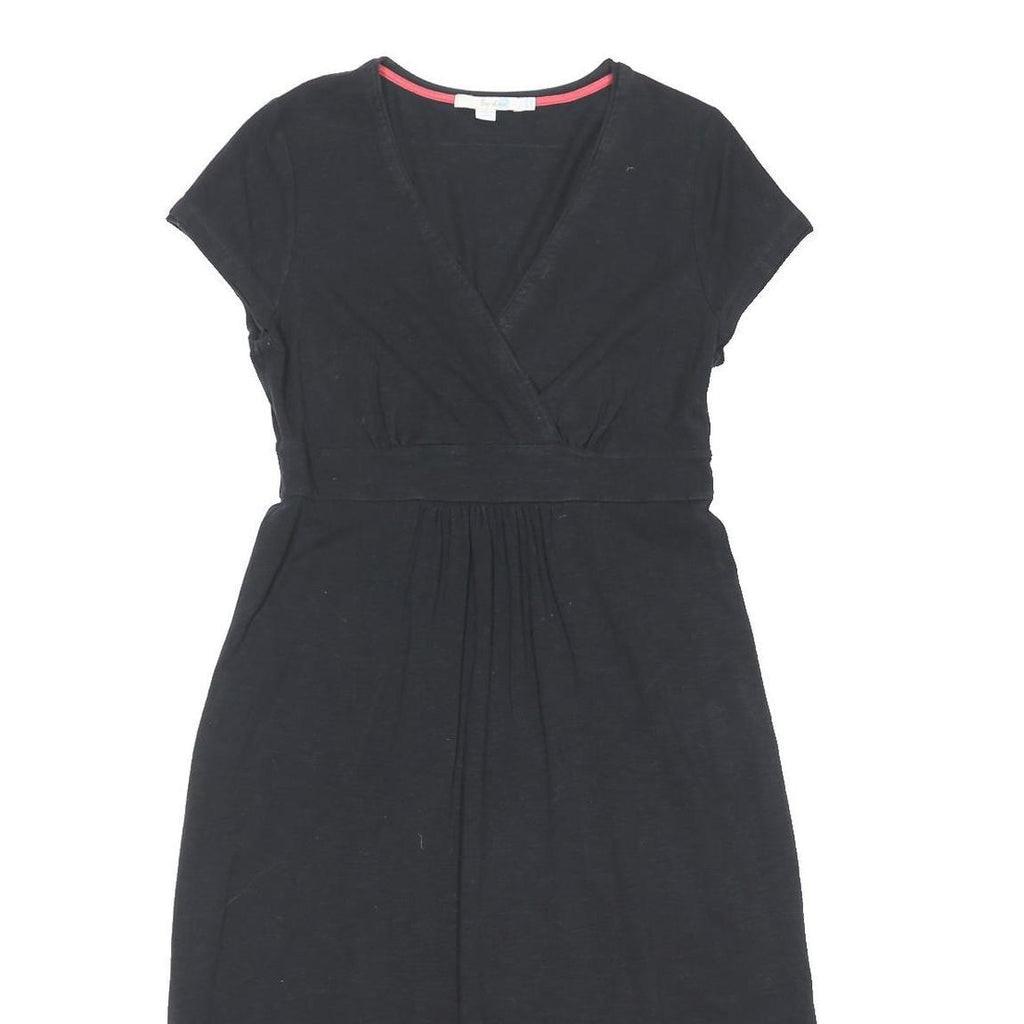 BODEN Womens Black Day Cotton Blend Plain Short Sleeve Midi Dress UK 12 Elegant