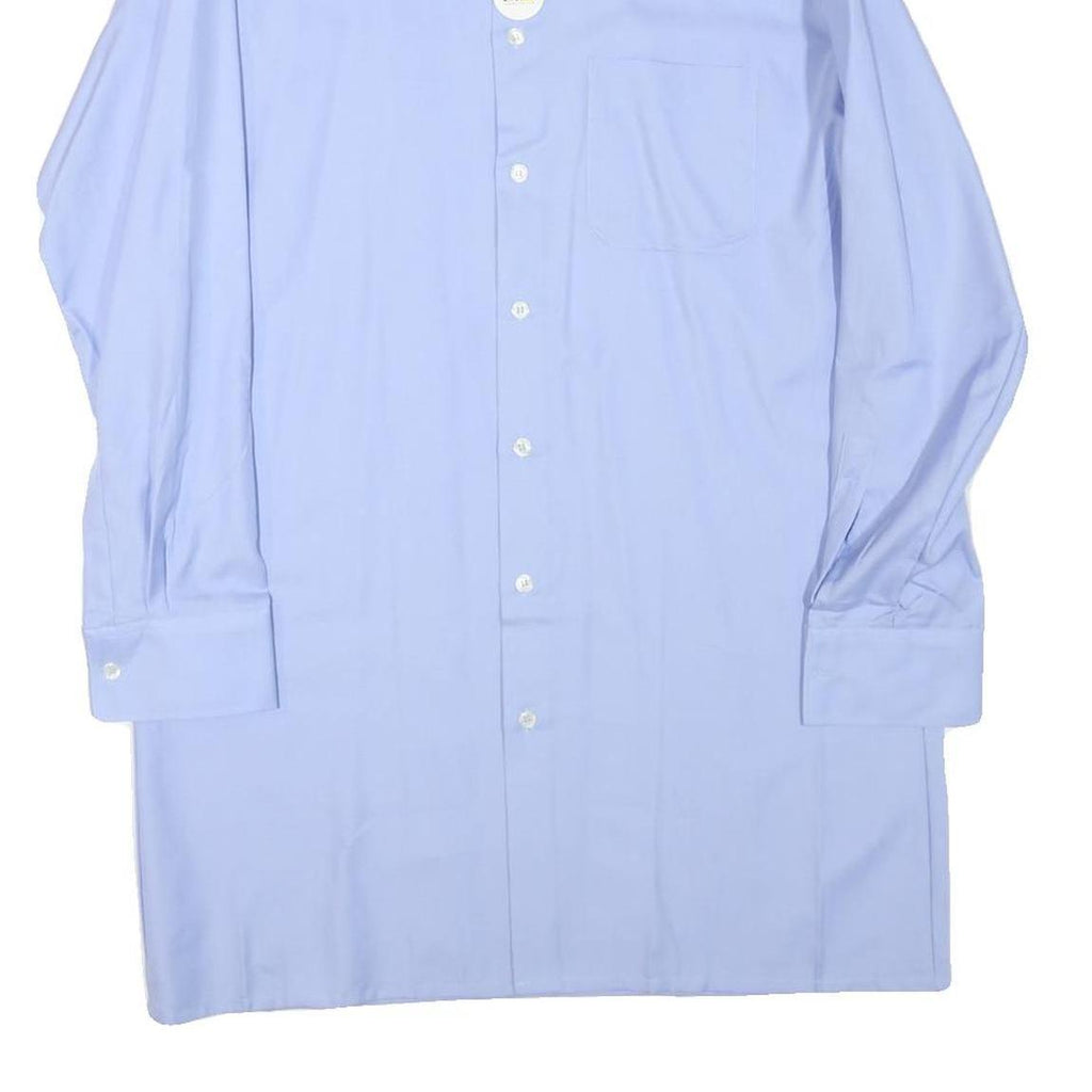 AMSA Mens Blue Plain Shirt M Classic Button Collar Long Sleeve Cotton Blend