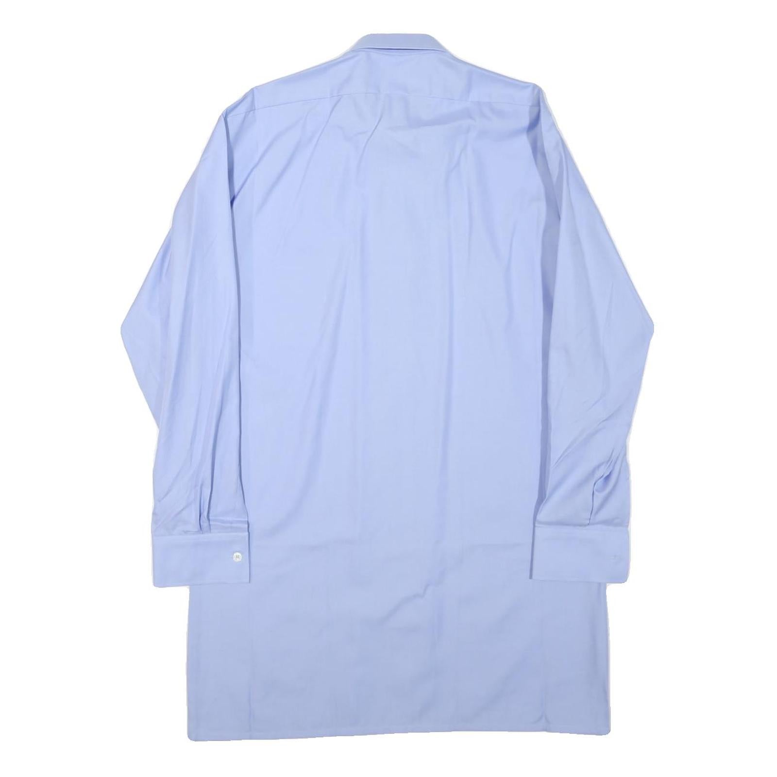 AMSA Mens Blue Plain Shirt M Classic Button Collar Long Sleeve Cotton Blend