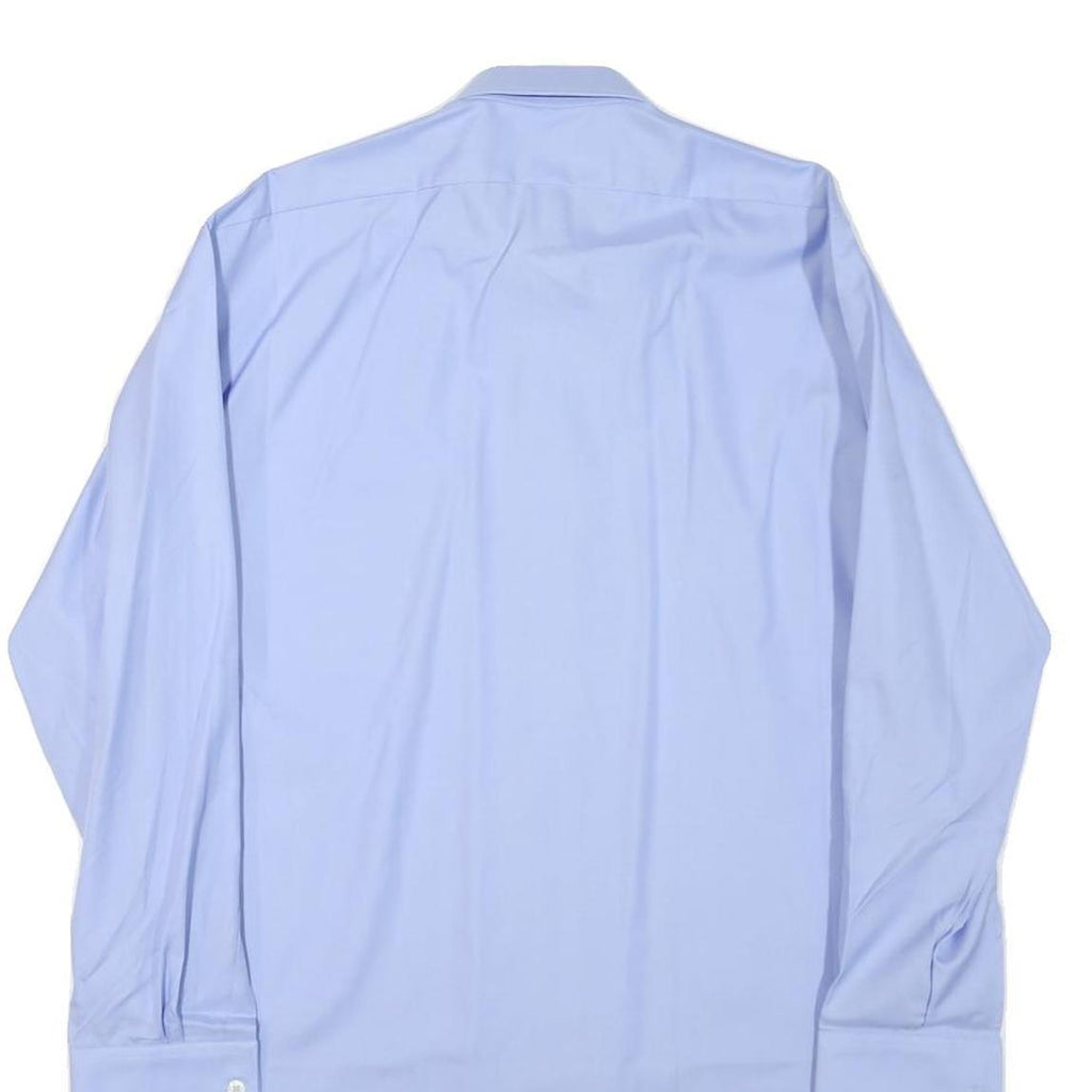 AMSA Mens Blue Plain Shirt M Classic Button Collar Long Sleeve Cotton Blend
