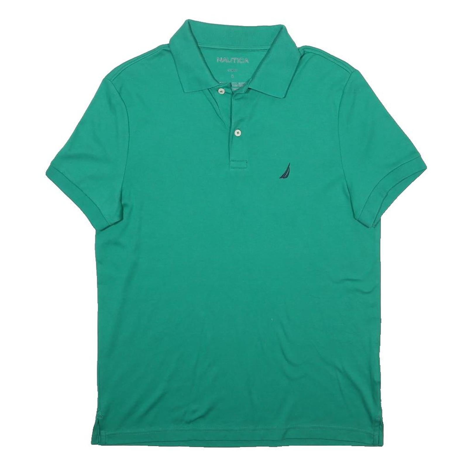 NAUTICA Mens Green Short Sleeve Polo Shirt L Cotton Blend Classic Fit