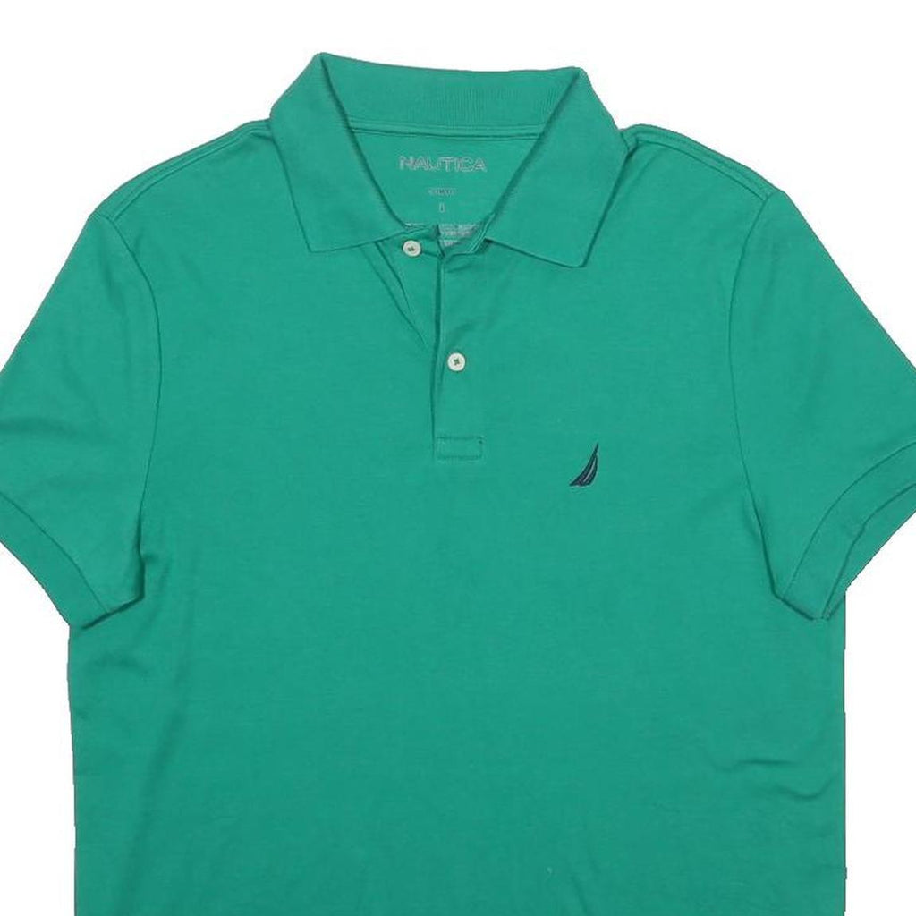 NAUTICA Mens Green Short Sleeve Polo Shirt L Cotton Blend Classic Fit
