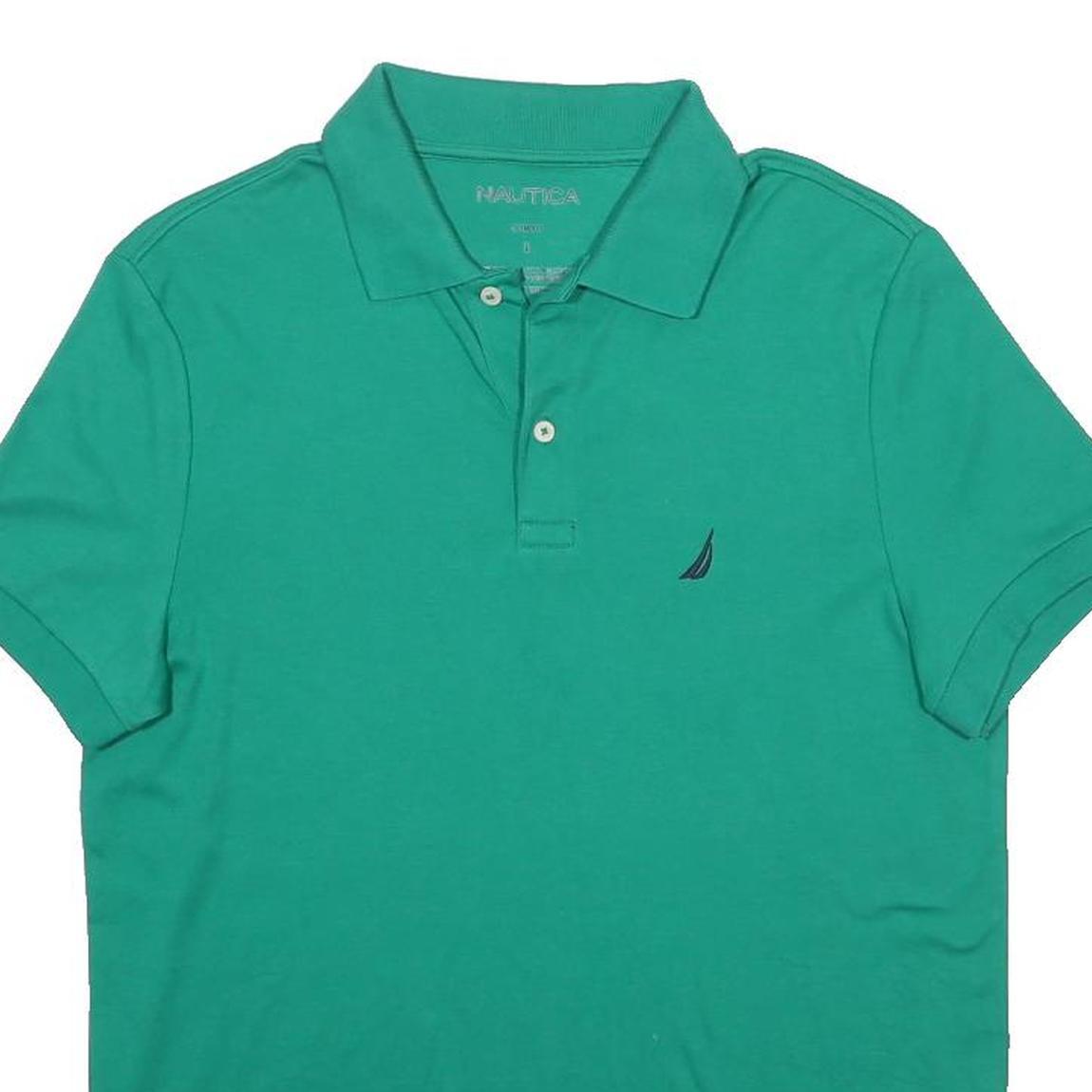 NAUTICA Mens Green Short Sleeve Polo Shirt L Cotton Blend Classic Fit