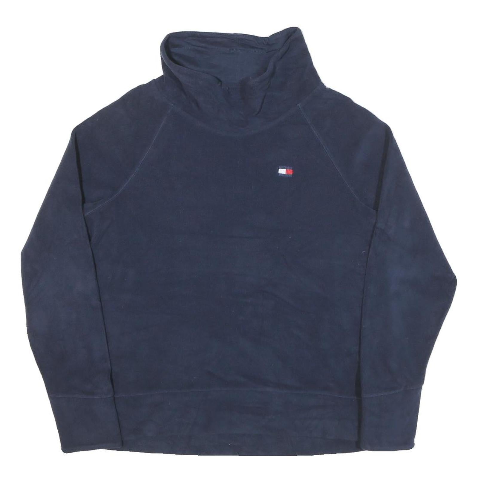 TOMMY HILFIGER Womens Navy Blue Plain Roll Neck Jumper M Polyester Blend