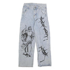 Womens Light Blue Relaxed Fit Denim Jeans W28 L25 Artistic Printed Design Cotton