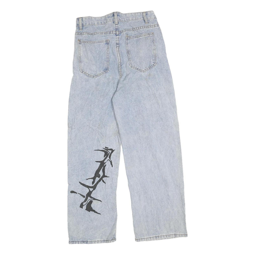 Womens Light Blue Relaxed Fit Denim Jeans W28 L25 Artistic Printed Design Cotton