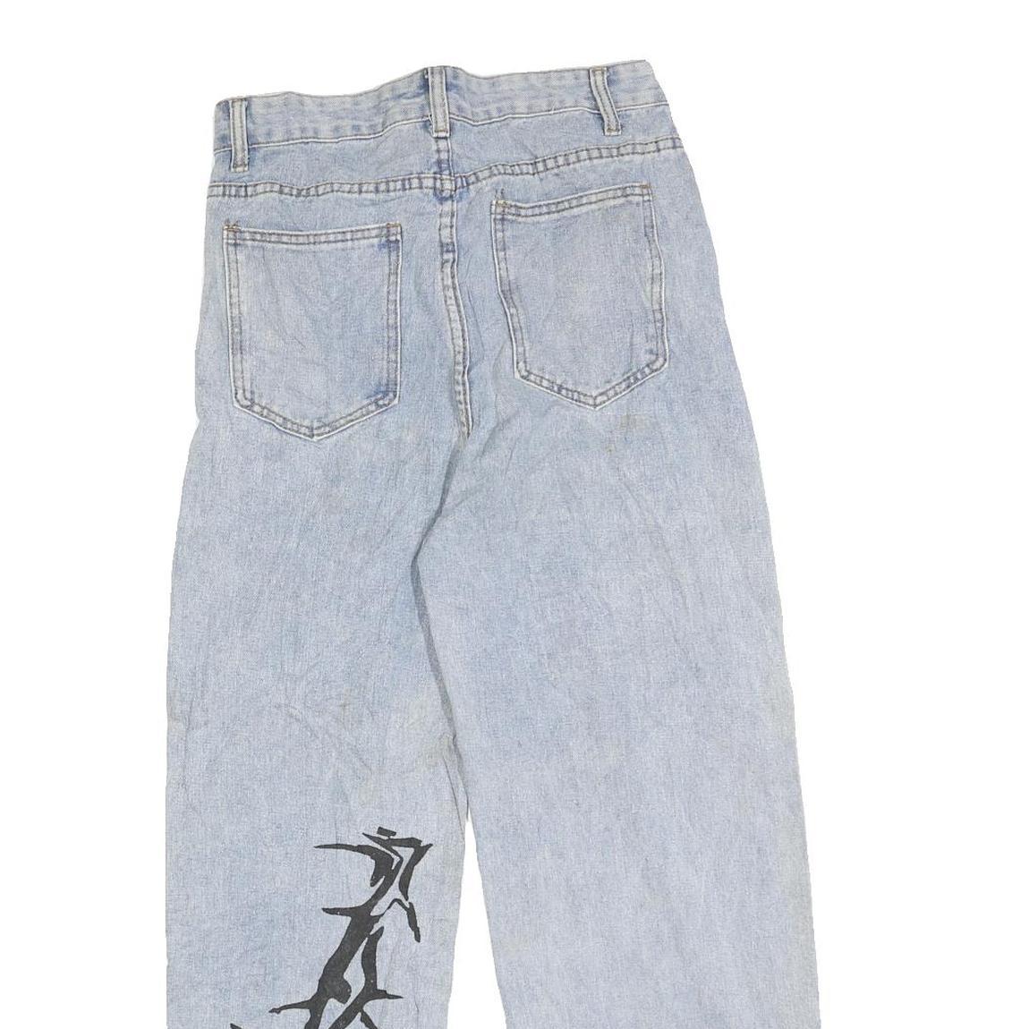 Womens Light Blue Relaxed Fit Denim Jeans W28 L25 Artistic Printed Design Cotton