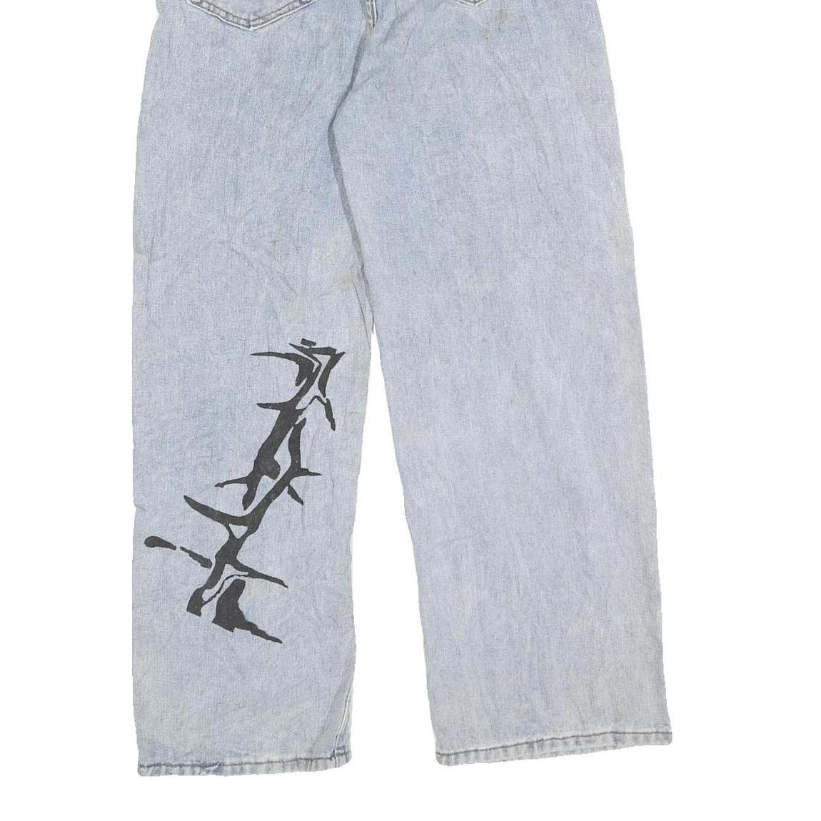 Womens Light Blue Relaxed Fit Denim Jeans W28 L25 Artistic Printed Design Cotton