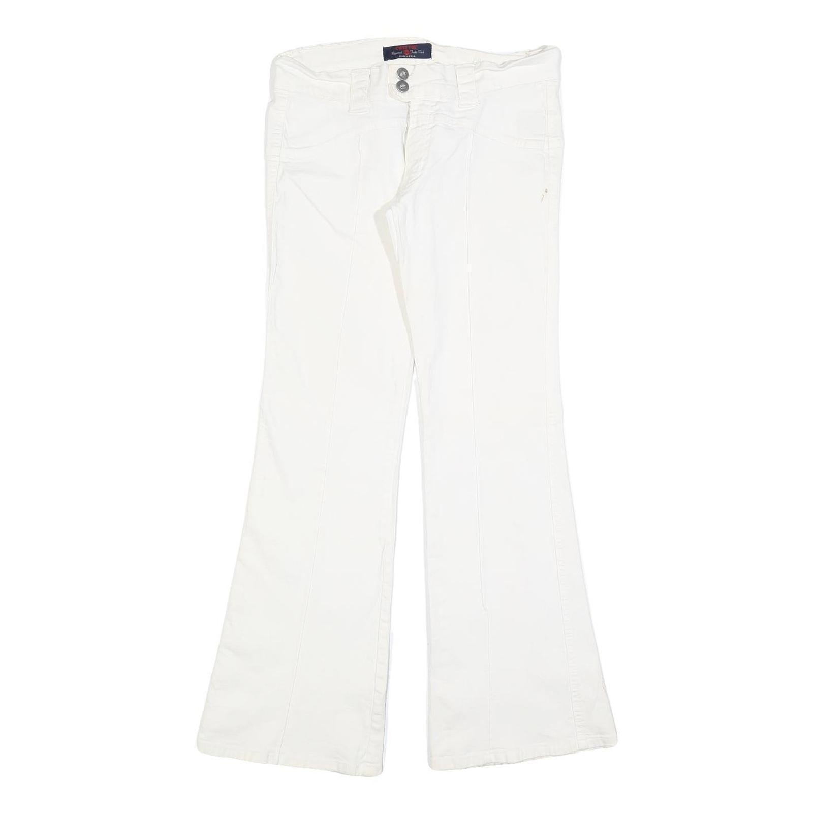 C'EST TOI Womens White Regular Flared Cotton Blend Jeans W30 L30 Stylish