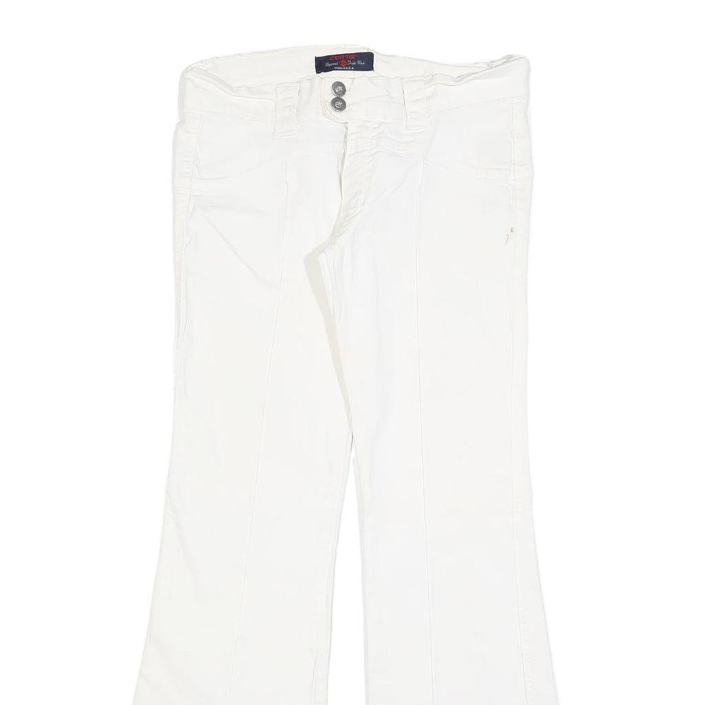 C'EST TOI Womens White Regular Flared Cotton Blend Jeans W30 L30 Stylish