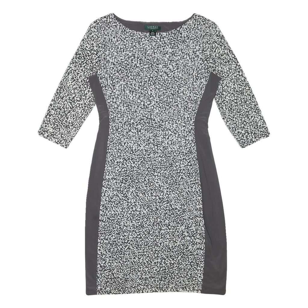 LAUREN RALPH LAUREN Womens Black & White Bodycon Woven Day Dress Polyester Blend