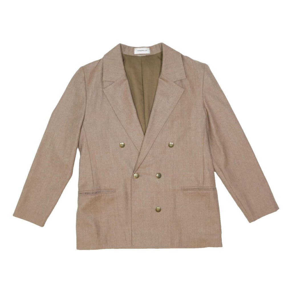 NOWALUI Womens Beige Wool Double Breasted Button Jacket M Plain Classic Style