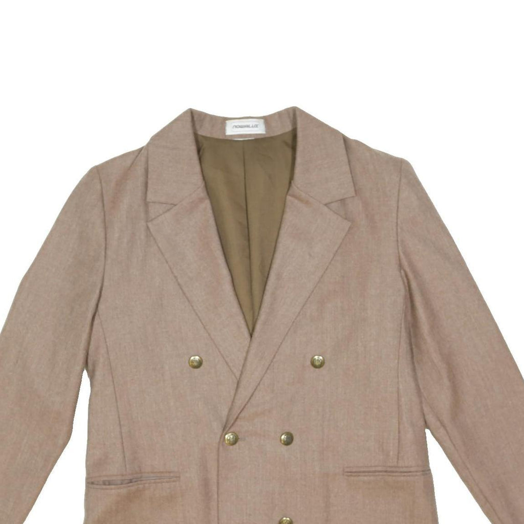NOWALUI Womens Beige Wool Double Breasted Button Jacket M Plain Classic Style