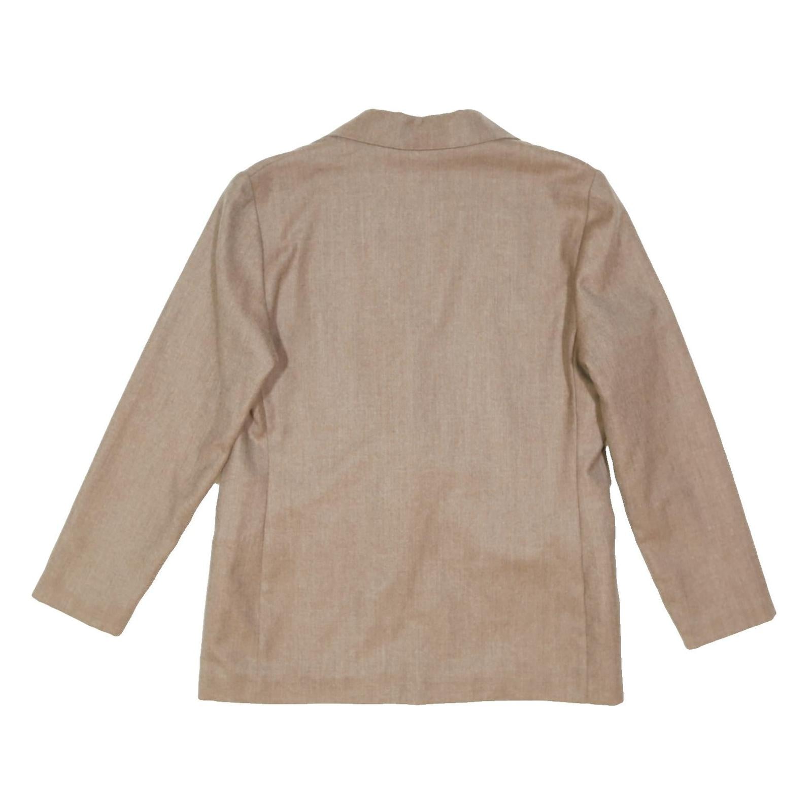 NOWALUI Womens Beige Wool Double Breasted Button Jacket M Plain Classic Style