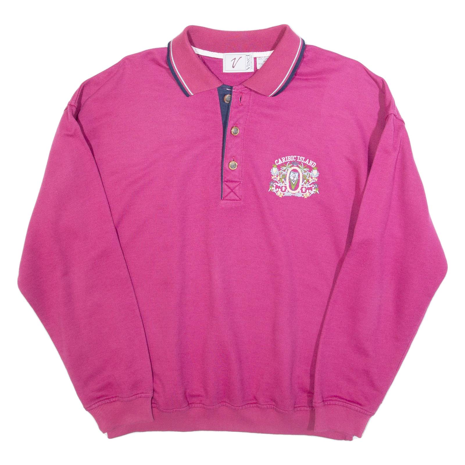 VINCI Caribic Island Mens Sweatshirt Purple Button Neck M