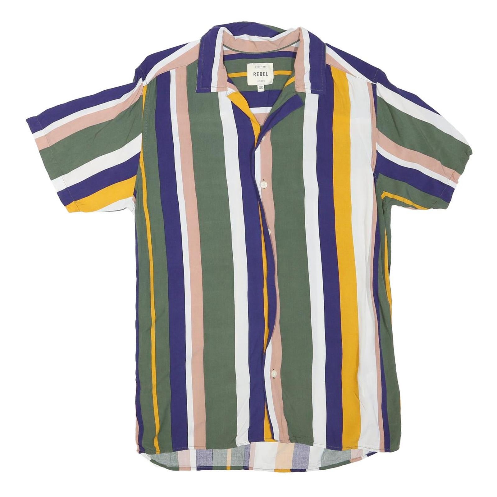 REBEL Mens Green & Yellow Stripe Shirt XL Cotton Blend Casual Summer Shirt