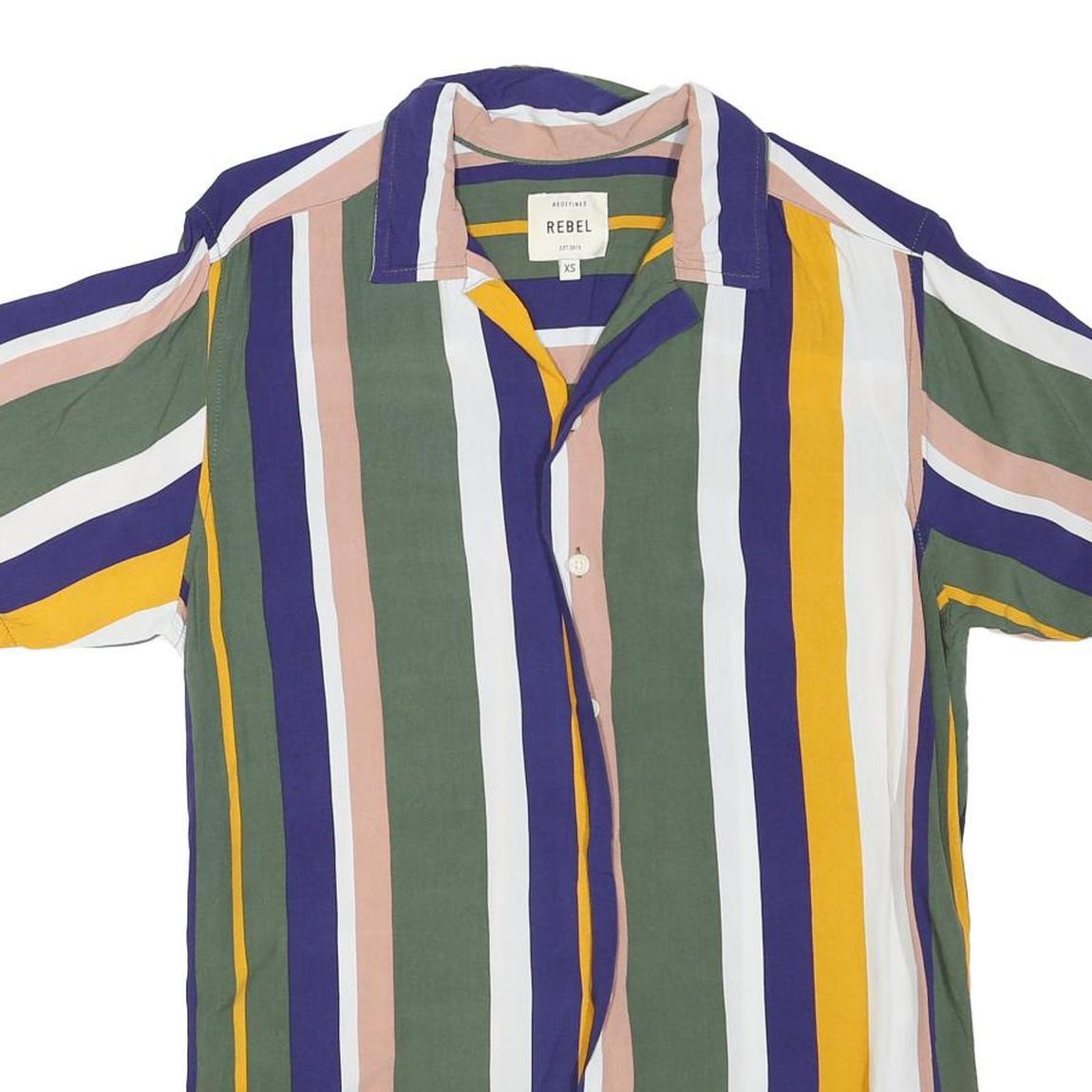 REBEL Mens Green & Yellow Stripe Shirt XL Cotton Blend Casual Summer Shirt