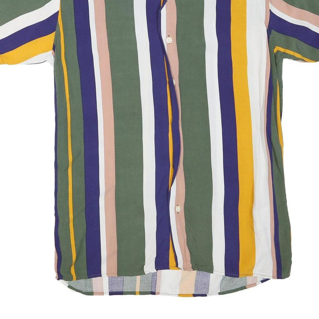 REBEL Mens Green & Yellow Stripe Shirt XL Cotton Blend Casual Summer Shirt