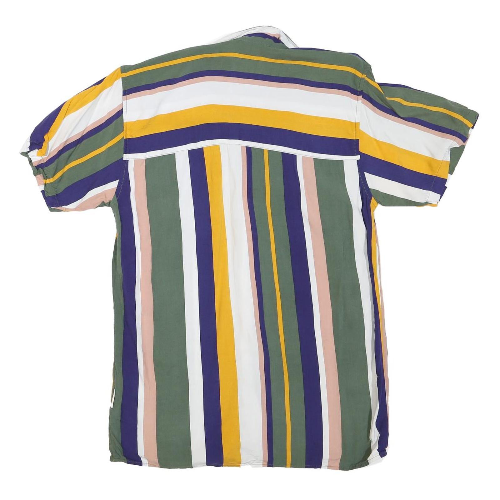 REBEL Mens Green & Yellow Stripe Shirt XL Cotton Blend Casual Summer Shirt