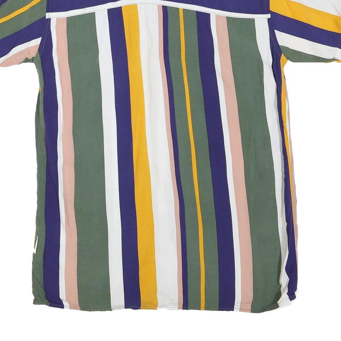 REBEL Mens Green & Yellow Stripe Shirt XL Cotton Blend Casual Summer Shirt