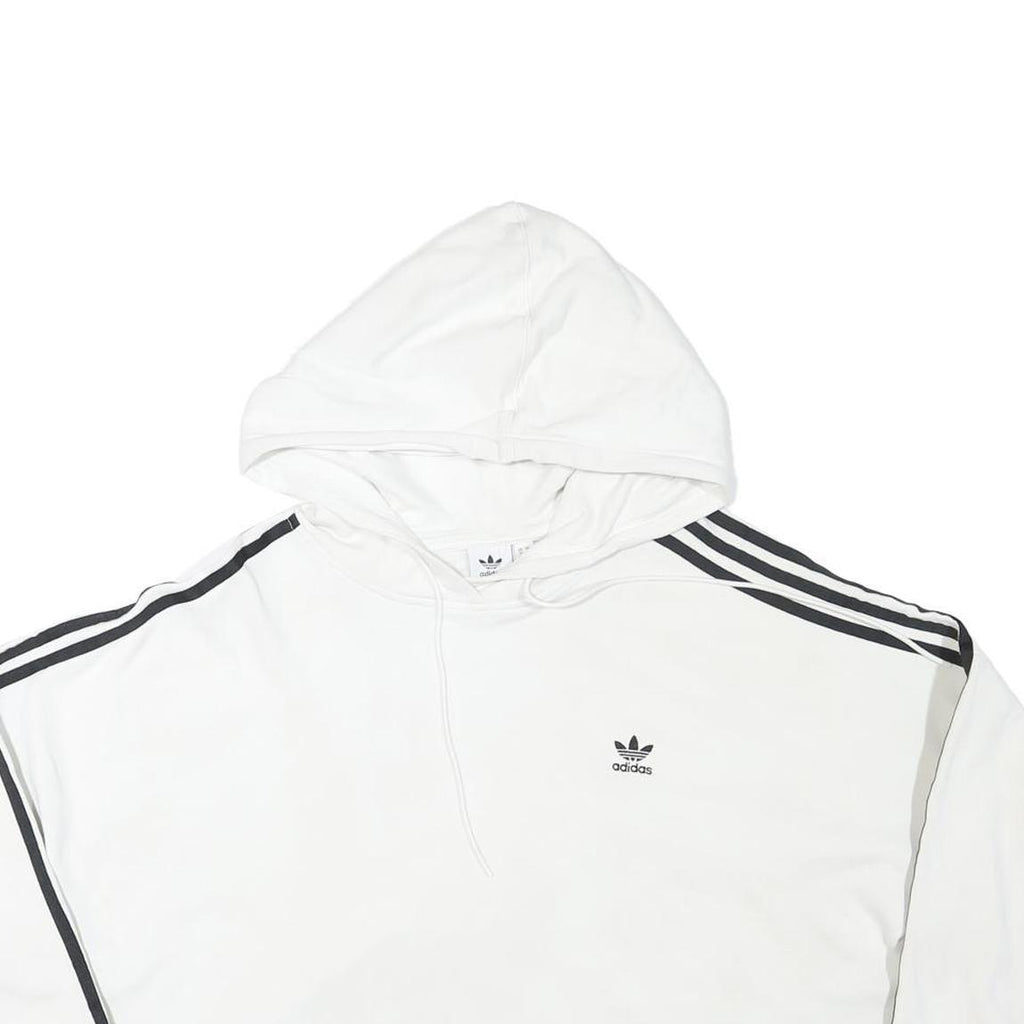 ADIDAS Womens White Hoodie UK 12 Cotton Blend Cropped Oversized Casual