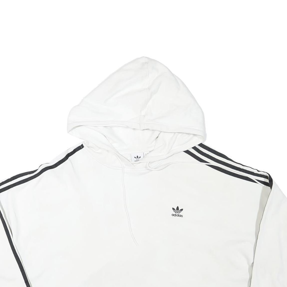 ADIDAS Womens White Hoodie UK 12 Cotton Blend Cropped Oversized Casual