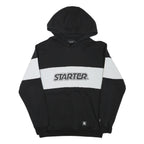 STARTER Mens Black & White Colourblock Pullover Hoodie L Cotton Blend Casual