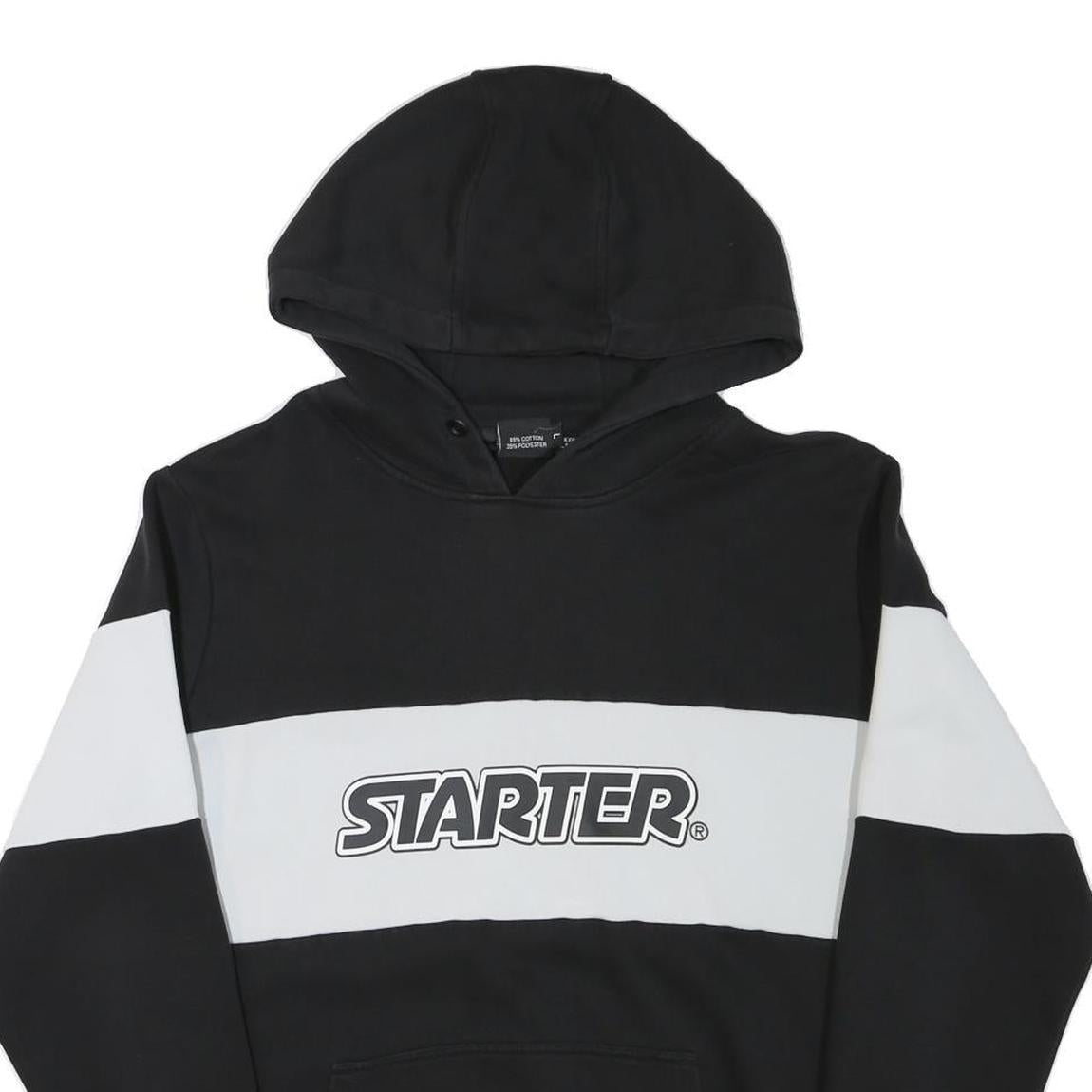 STARTER Mens Black & White Colourblock Pullover Hoodie L Cotton Blend Casual