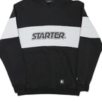 STARTER Mens Black & White Colourblock Pullover Hoodie L Cotton Blend Casual