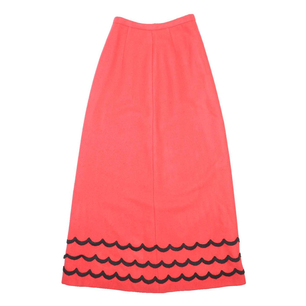 Womens Red Wool A-Line Long Skirt Black Trim Detail Size S Elegant Classic