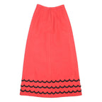 Womens Red Wool A-Line Long Skirt Black Trim Detail Size S Elegant Classic