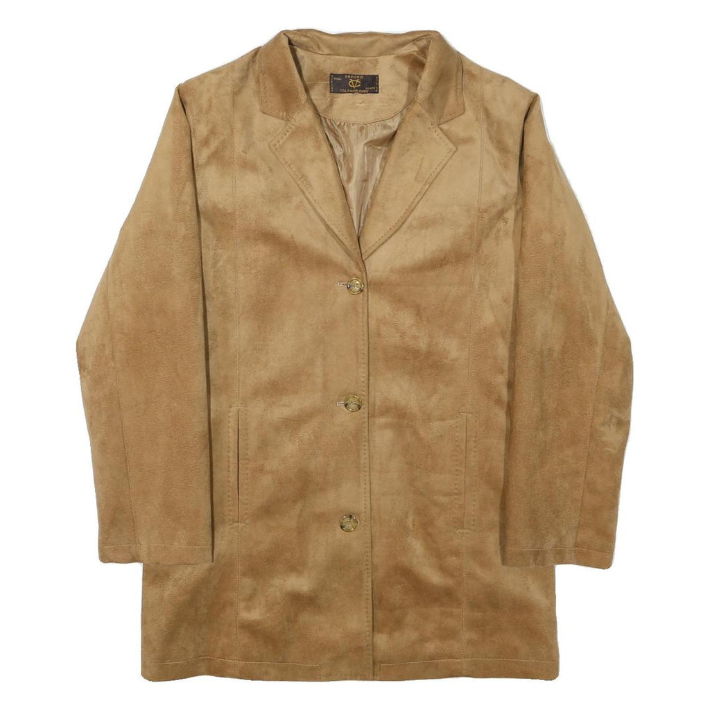EMPORIO Womens Beige Suede Button Jacket M Plain Classic Blazer Style