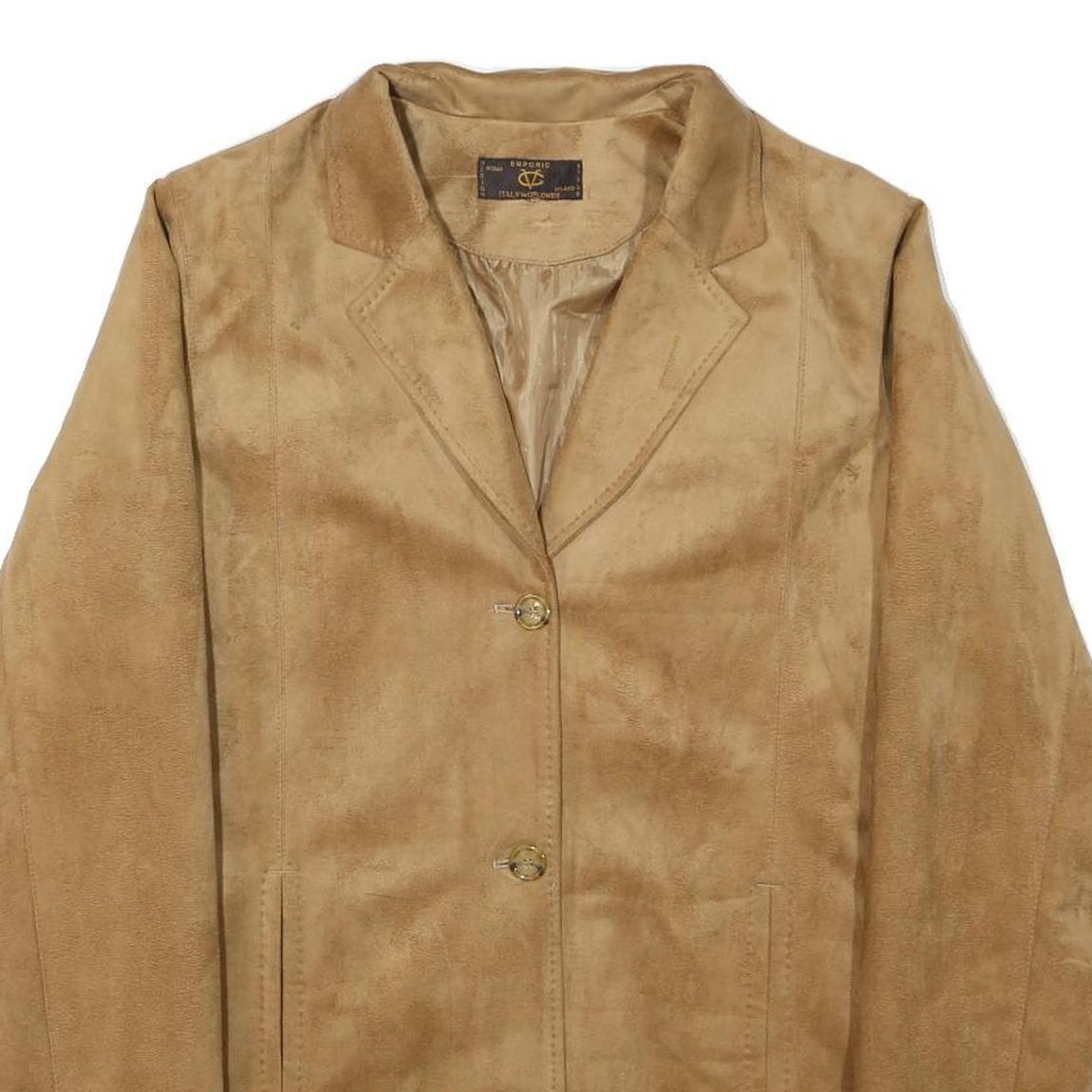 EMPORIO Womens Beige Suede Button Jacket M Plain Classic Blazer Style